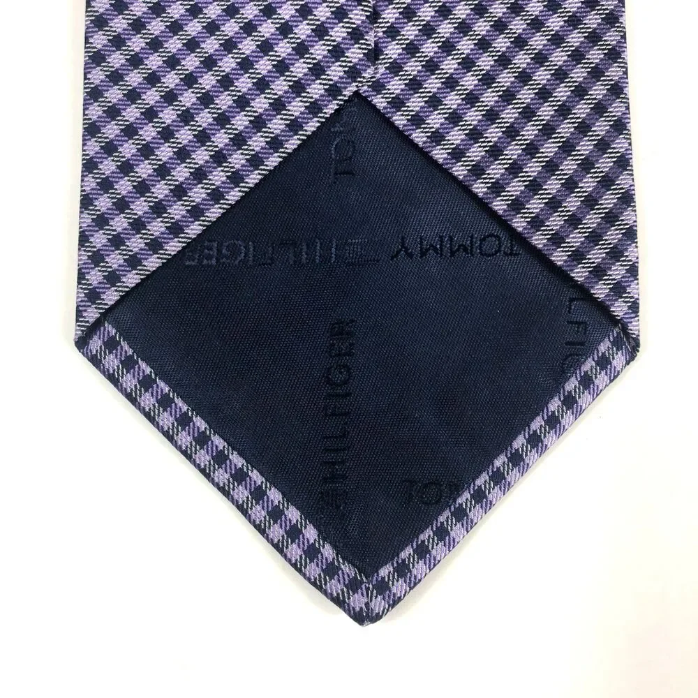 Tommy Hilfiger 100% Silk Tie Purple Navy Blue Gingham Check  Made USA